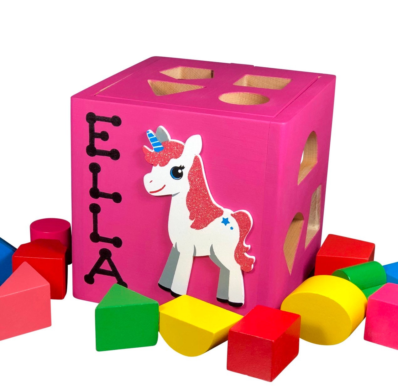Unicorn baby toys custom pink shape sorter personalized