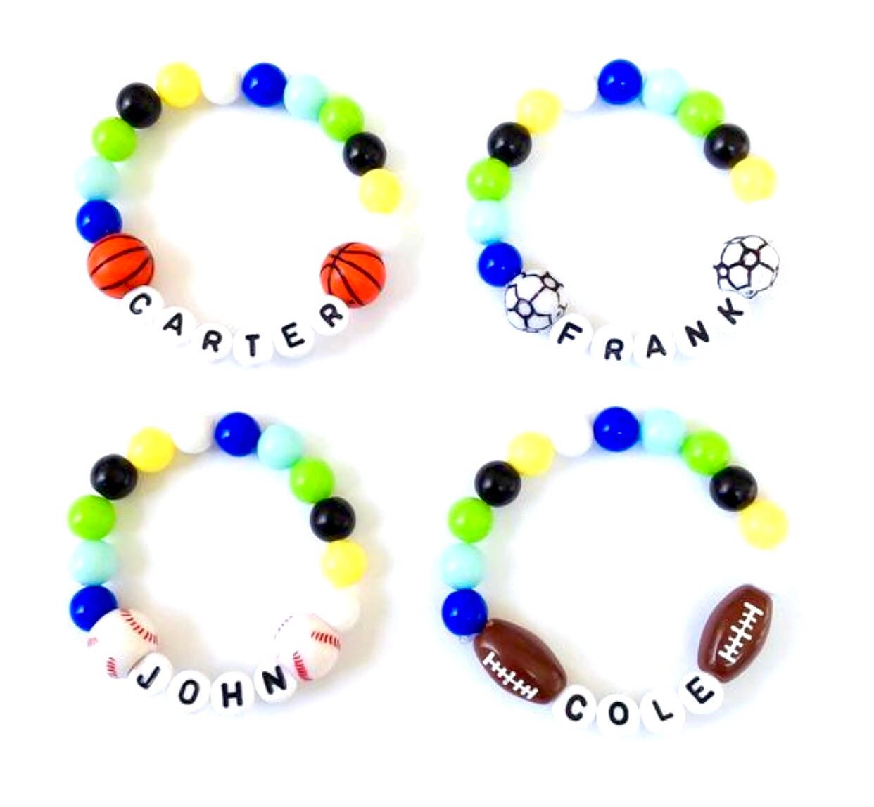 Sport theme bracelets for boys personalized