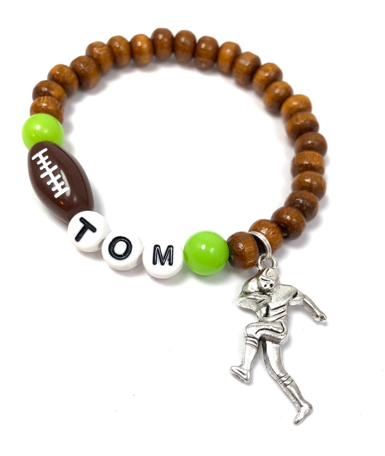 Football bracelet for boys brown wood