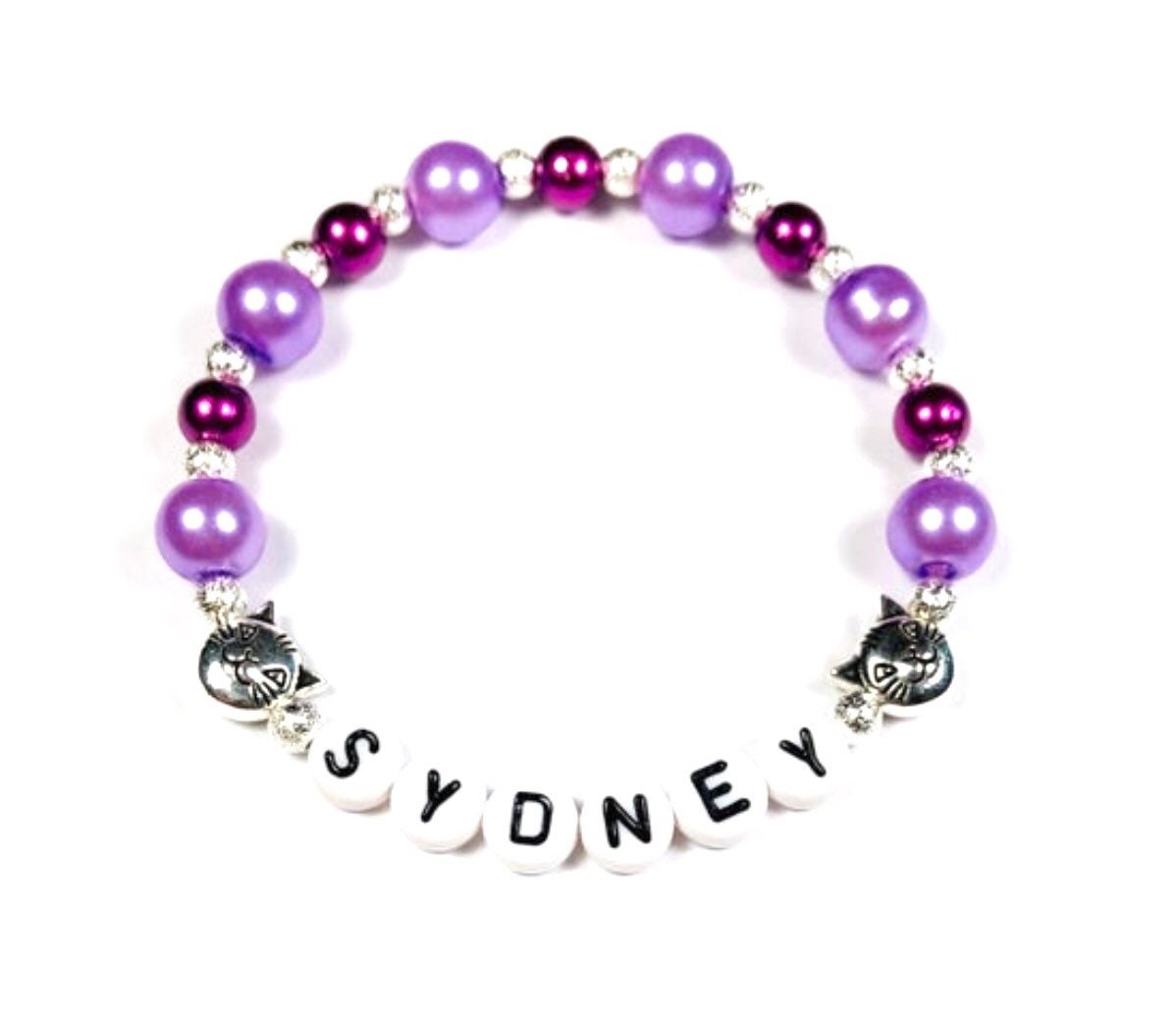 Cat bracelet girls jewelry purple/rainbow/pink personalized