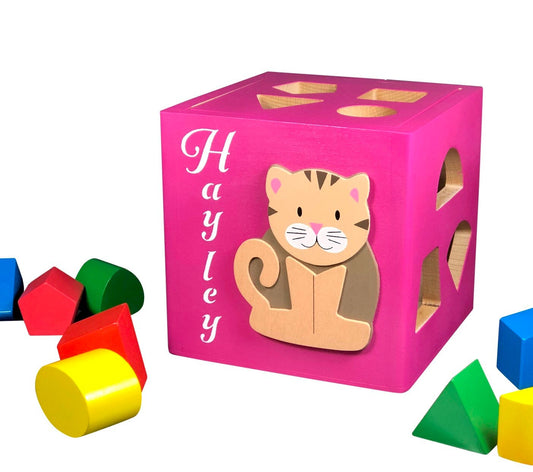 Wooden cat toy, custom baby gifts, kitten baby toys, personalized baby gifts, wooden block, wooden baby box, Montessori baby toys, cat gift