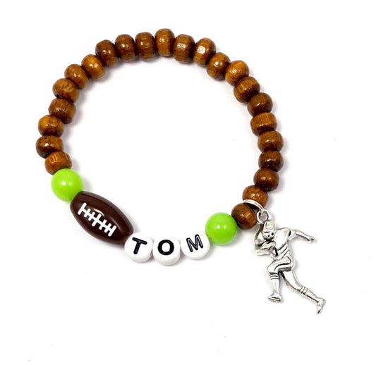 Football bracelet for boys brown wood
