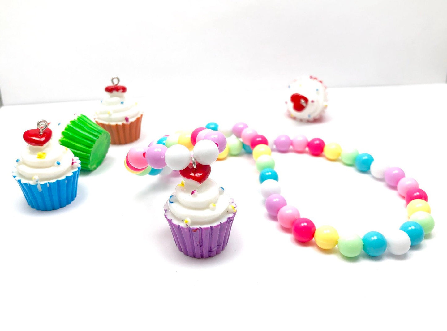 Cupcake necklace / toddler girl birthday gift/  pastel beaded necklace