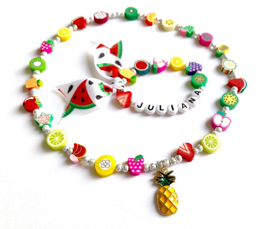 Girls fruit jewelry set / summer kids jewelry / ribbon bracelet