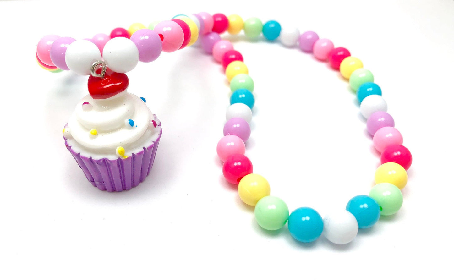 Cupcake necklace / toddler girl birthday gift/  pastel beaded necklace