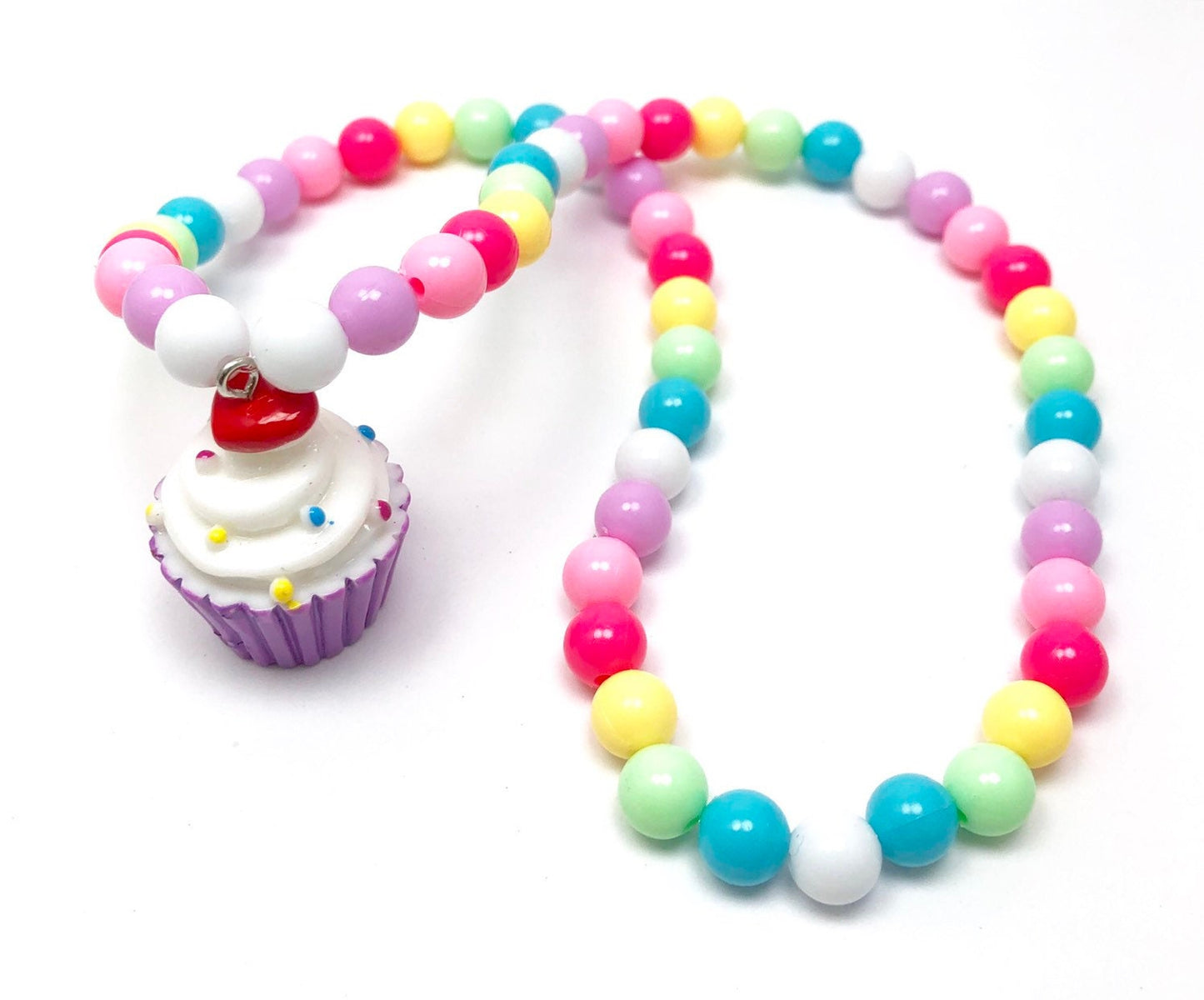 Cupcake necklace / toddler girl birthday gift/  pastel beaded necklace