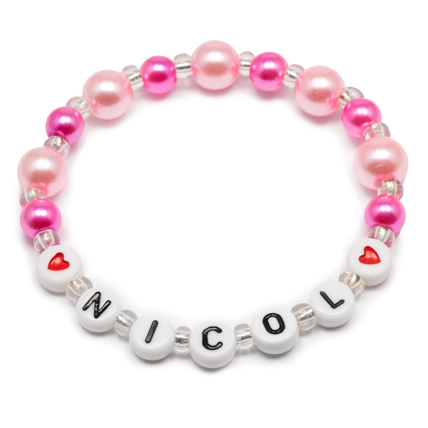 Valentines day gifts for kids/ pink pearl personalized bracelet /