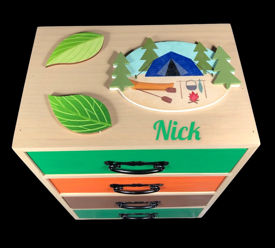 Custom kids treasure box fishing camping theme