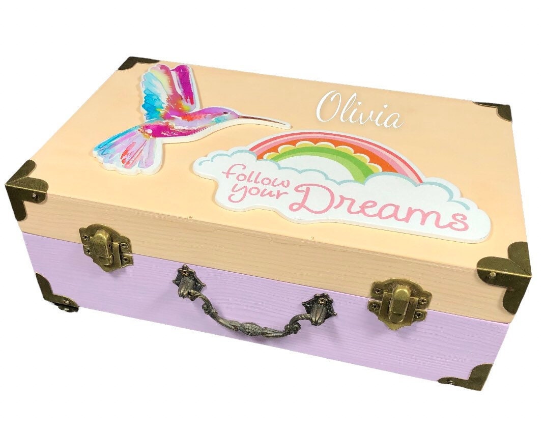 Time capsule for baby girl / pastel color wooden box with a lid / memory keepsake box / gift for 1 2 3 4 5 6 7 8 year old