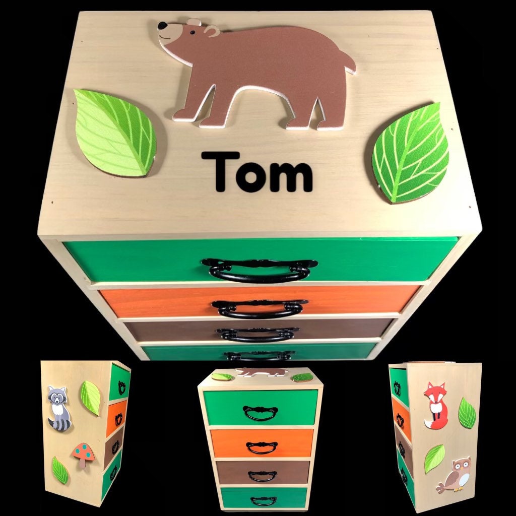Custom personalized storage box for kids wood forest animals