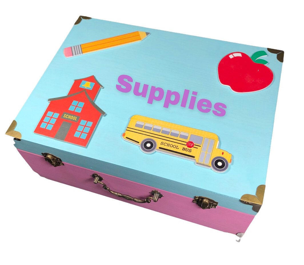 School supplies organizer / homeschooling organization ideas / kids custom wooden box