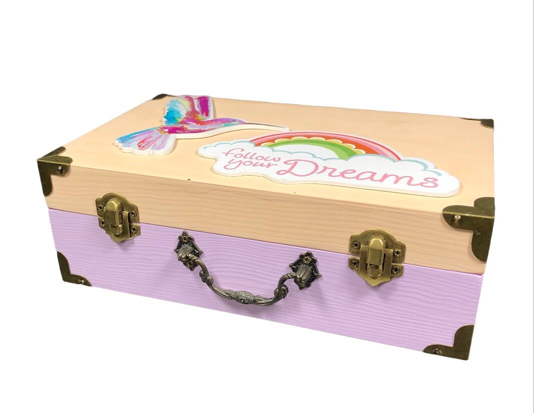 Time capsule for baby girl / pastel color wooden box with a lid / memory keepsake box / gift for 1 2 3 4 5 6 7 8 year old