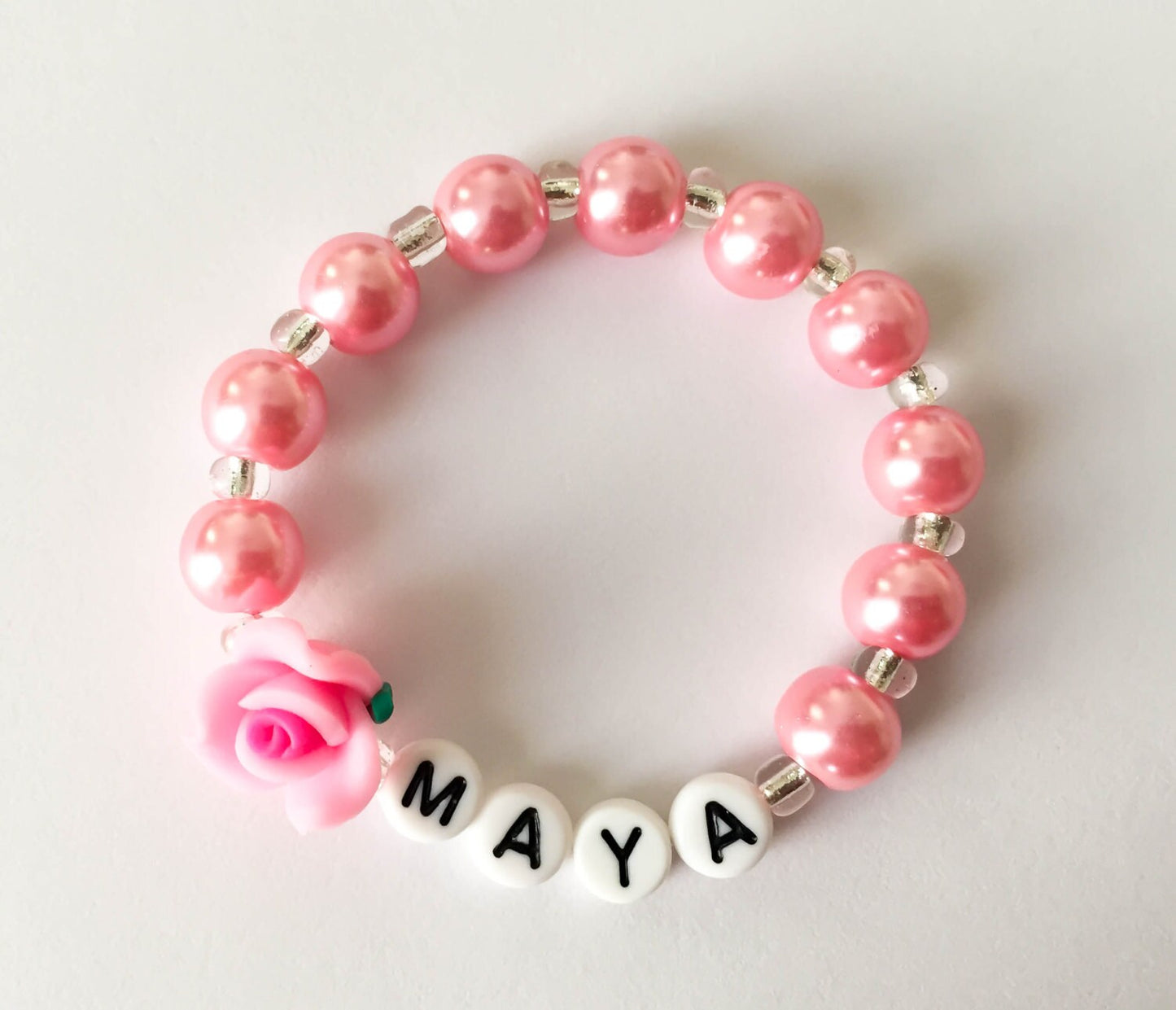 Flower girl pearl bracelet / Pink pearl personalized bracelet / Flower girl gift