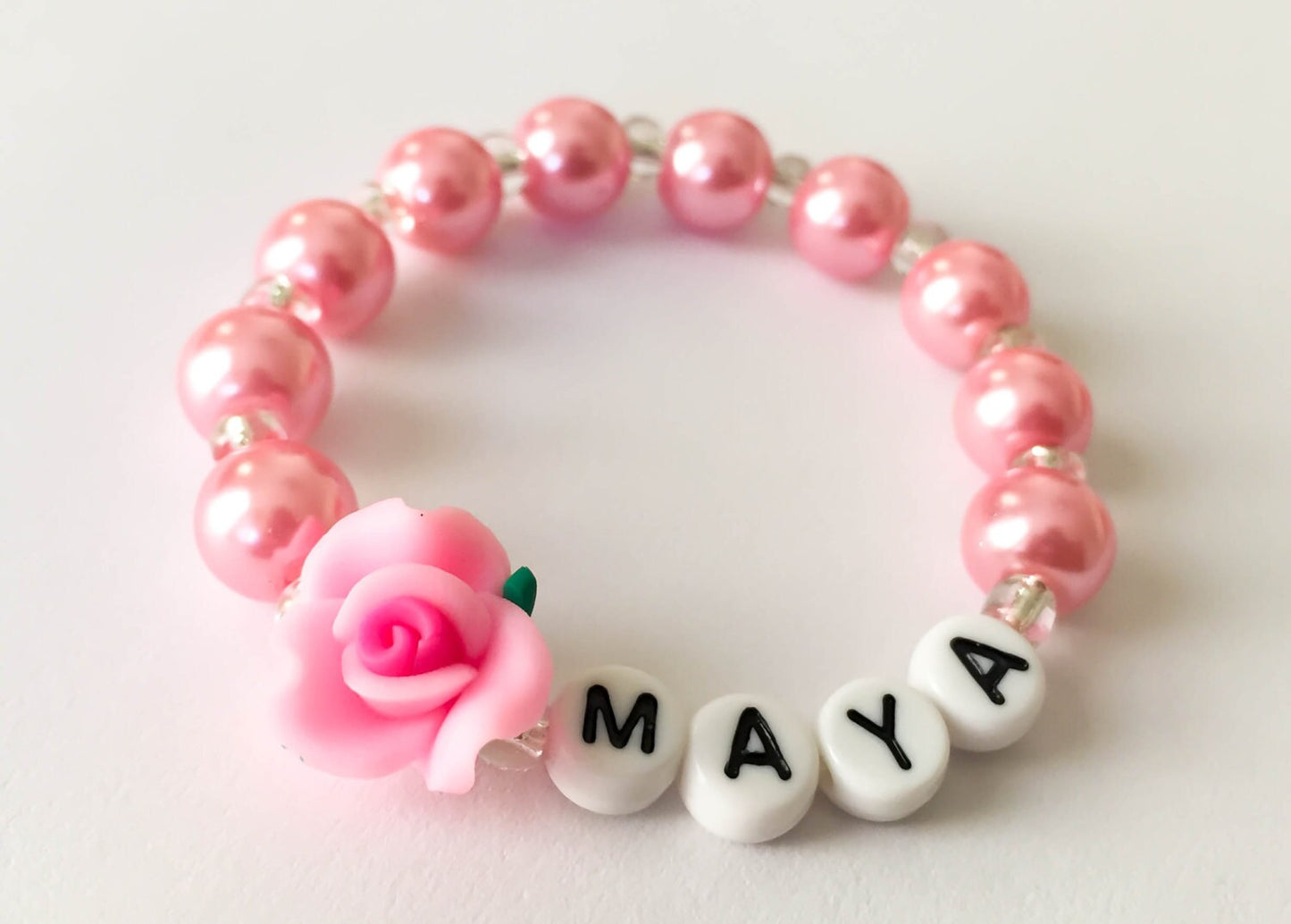 Flower girl pearl bracelet / Pink pearl personalized bracelet / Flower girl gift