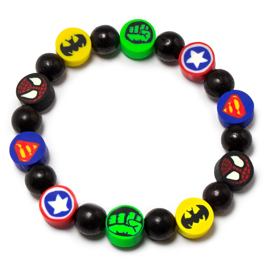 Superheroes boys jewelry / Black beads wood masculine bracelet